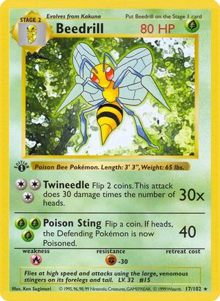 Beedrill (17) 1st Edition [Vintage: Base Set Shadowless] Pokemon Single Pokémon