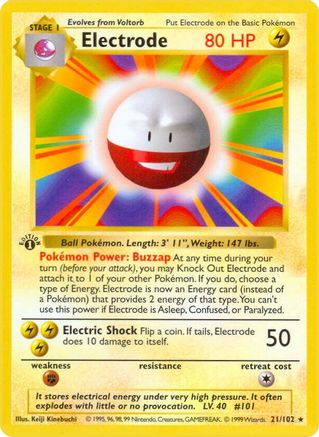 Electrode () 1st Edition [Vintage: Base Set Shadowless] Pokemon Single Pokémon