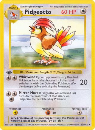 Pidgeotto () 1st Edition [Vintage: Base Set Shadowless] Pokemon Single Pokémon