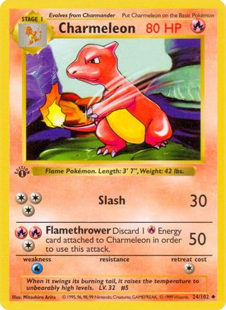 Charmeleon (24) - [Vintage: Base Set Shadowless] Unlimited Pokemon Single Pokémon