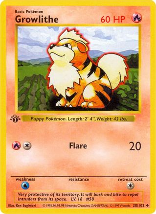Growlithe (28) Unlimited [Vintage: Base Set Shadowless] Pokemon Single Pokémon