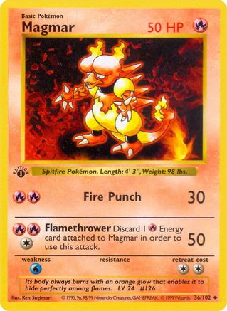 Magmar (36) 1st Edition [Vintage: Base Set Shadowless] Pokemon Single Pokémon