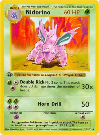 Nidorino (37) Unlimited [Vintage: Base Set Shadowless] Pokemon Single Pokémon