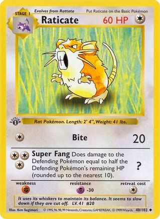 Raticate (40) 1st Edition [Vintage: Base Set Shadowless] Pokemon Single Pokémon