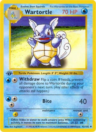 Wartortle (42) - [Vintage: Base Set Shadowless] 1st Edition Pokemon Single Pokémon