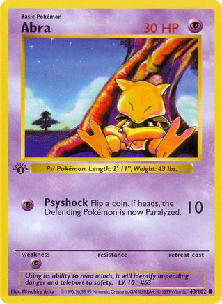 Abra (43) - [Vintage: Base Set Shadowless] Unlimited Pokemon Single Pokémon