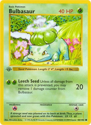 Bulbasaur (44) Unlimited [Vintage: Base Set Shadowless] Pokemon Single Pokémon