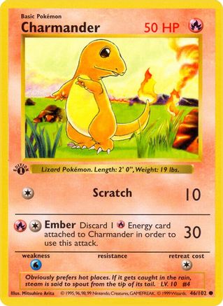 Charmander (46) - [Vintage: Base Set Shadowless] Unlimited Pokemon Single Pokémon
