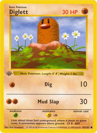 Diglett (47) - [Vintage: Base Set Shadowless] 1st Edition Pokemon Single Pokémon