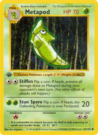 Metapod (54) - [Vintage: Base Set Shadowless] 1st Edition Pokemon Single Pokémon