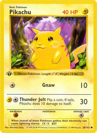 Pikachu (58) 1st Edition [Vintage: Base Set Shadowless] Pokemon Single Pokémon