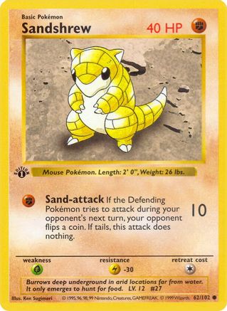 Sandshrew (62) Unlimited [Vintage: Base Set Shadowless] Pokemon Single Pokémon