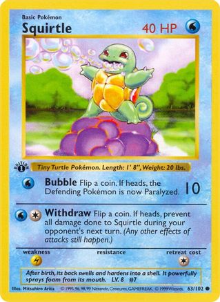 Squirtle (63) 1st Edition [Vintage: Base Set Shadowless] Pokemon Single Pokémon