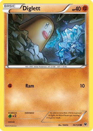Diglett (36/124) Reverse Holofoil [XY: Fates Collide] Pokemon Single Pokémon