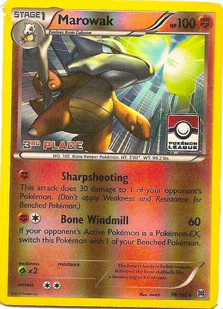 Marowak 78/162 (Pokemon League) [3rd Place] () Reverse Holofoil [Promos: League & Championship Cards] Pokemon Single Pokémon