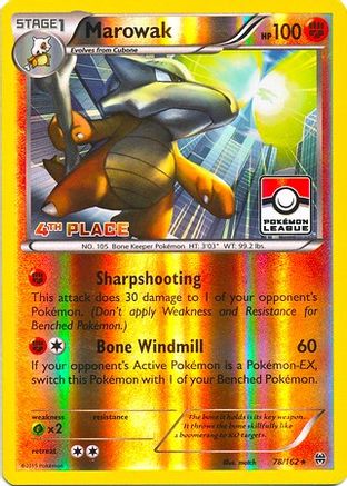 Marowak 78/162 (Pokemon League) [4th Place] () Reverse Holofoil [Promos: League & Championship Cards] Pokemon Single Pokémon