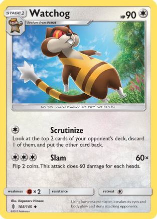 Watchog (108/145) Reverse Holofoil [SM: Guardians Rising] Pokemon Single Pokémon