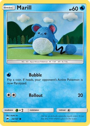 Marill (34/147) Reverse Holofoil [SM: Burning Shadows] Pokemon Single Pokémon