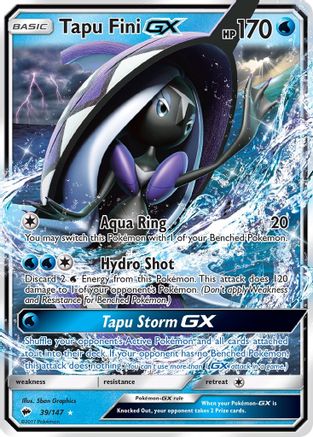 Tapu Fini GX (39/147) Holofoil [SM: Burning Shadows] Pokemon Single Pokémon