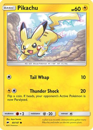Pikachu (40/147) [SM: Burning Shadows] Pokemon Single Pokémon