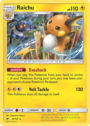 Raichu (41/147) Holofoil [SM: Burning Shadows] Pokemon Single Pokémon