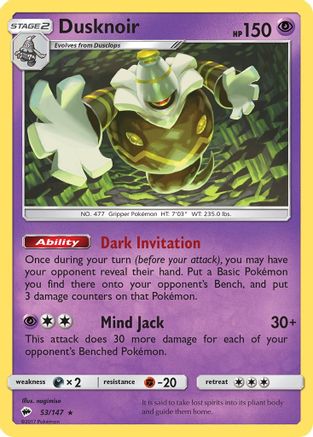 Dusknoir (53/147) Reverse Holofoil [SM: Burning Shadows] Pokemon Single Pokémon