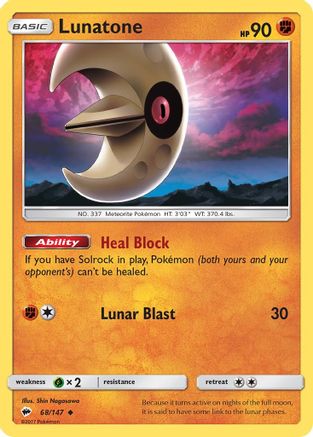 Lunatone (68/147) Reverse Holofoil [SM: Burning Shadows] Pokemon Single Pokémon