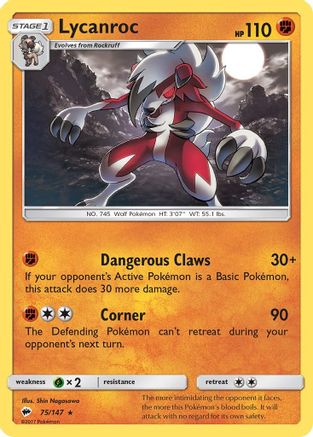 Lycanroc (75/147) Holofoil [SM: Burning Shadows] Pokemon Single Pokémon