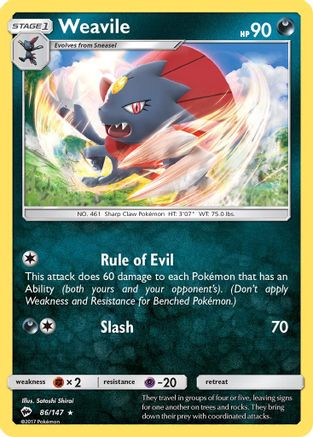 Weavile (/147) Reverse Holofoil [SM: Burning Shadows] Pokemon Single Pokémon