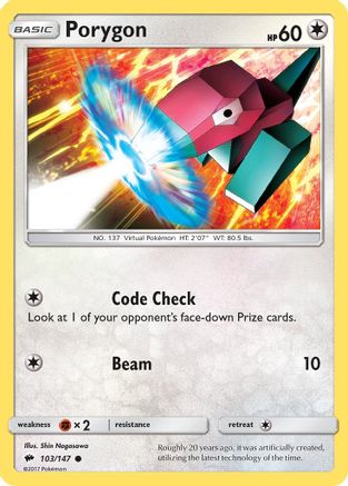 Porygon (103/147) Reverse Holofoil [SM: Burning Shadows] Pokemon Single Pokémon