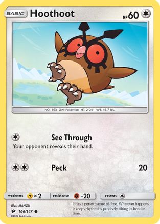 Hoothoot (106/147) Reverse Holofoil [SM: Burning Shadows] Pokemon Single Pokémon