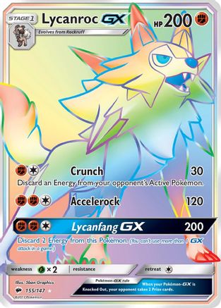 Lycanroc GX (Secret) 155/147 Holofoil [SM: Burning Shadows] Pokemon Single Pokémon