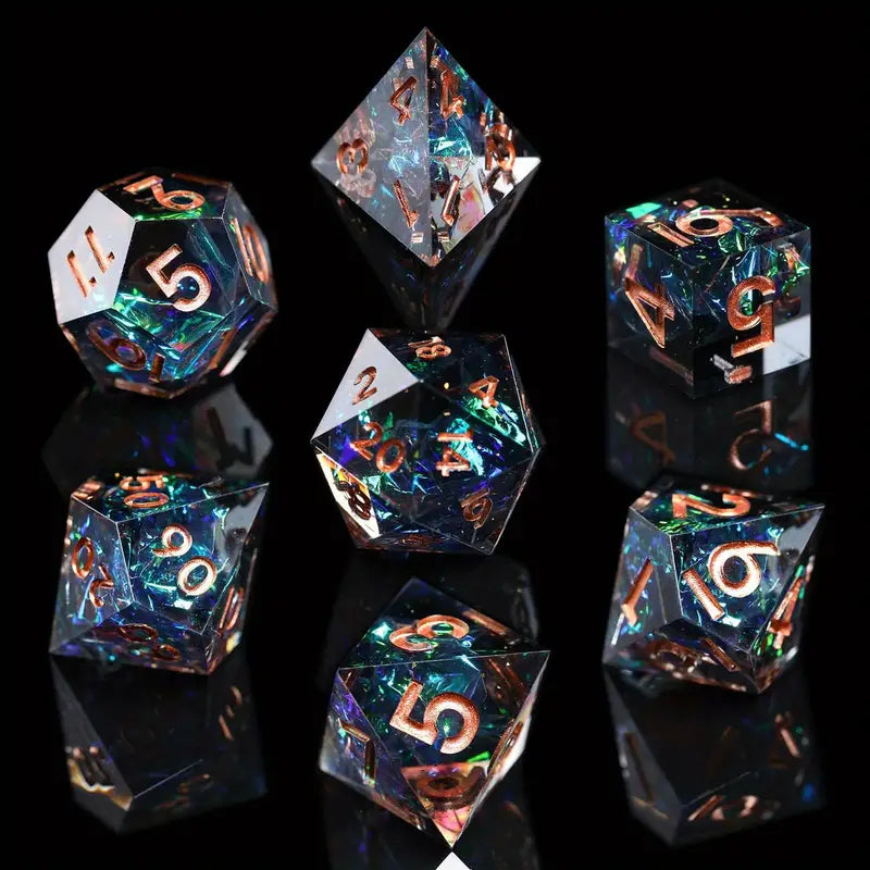 Seriously Good Dice: Sharp-Edged Resin 7 Die Set "Light Black" Dice & Gaming Accessories Taps Imports