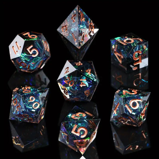 Seriously Good Dice: Sharp-Edged Resin 7 Die Set "Light Black" Dice & Gaming Accessories Taps Imports