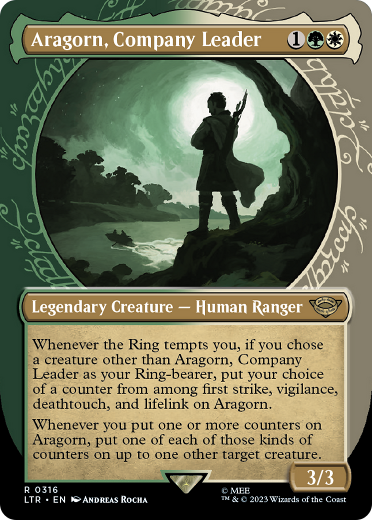 Aragorn, Company Leader (LTR-316) [The Lord of the Rings: Tales of Middle-earth] (Showcase) (Borderless) Foil MTG Single Wizards of the Coast