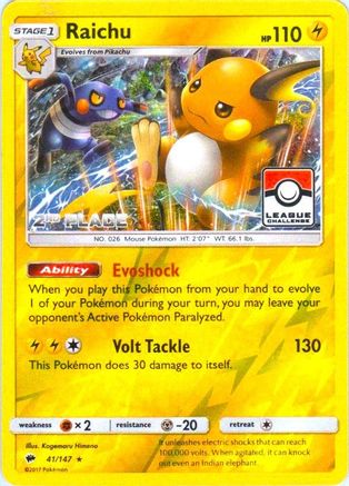 Raichu 41/147 (League Challenge) [2nd Place] () Reverse Holofoil [Promos: League & Championship Cards] Pokemon Single Pokémon