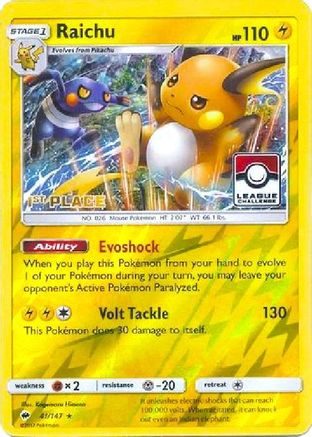 Raichu 41/147 (League Challenge) [1st Place] Reverse Holofoil [Promos: League & Championship Cards] Pokemon Single Pokémon