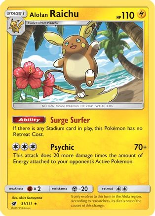 Alolan Raichu (31/111) Reverse Holofoil [SM: Crimson Invasion] Pokemon Single Pokémon