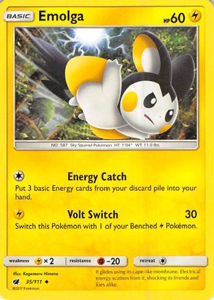 Emolga (35/111) Reverse Holofoil [SM: Crimson Invasion] Pokemon Single Pokémon