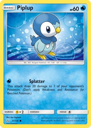 Piplup (31/156) Reverse Holofoil [SM: Ultra Prism] Pokemon Single Pokémon