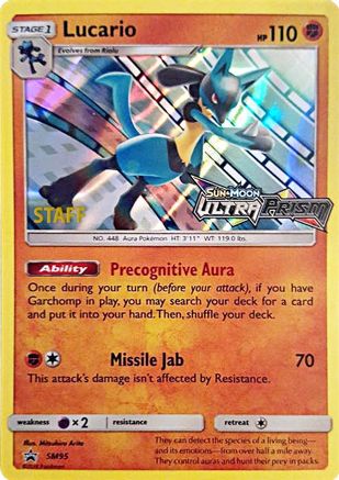 Lucario - SM95 (Prerelease) [Staff] () Holofoil [SM: Black Star Promos] Pokemon Single Pokémon