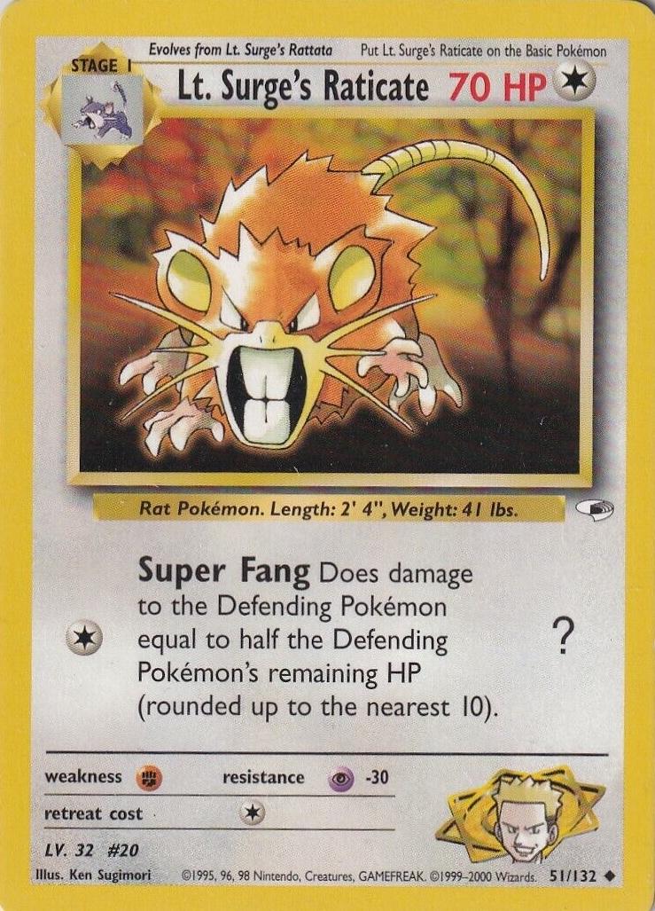 Lt. Surge's Raticate (51/132) Unlimited [Vintage: Gym Heroes] Pokemon Single Pokémon