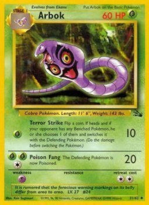 Arbok (31/62) Unlimited [Vintage: Fossil] Pokemon Single Pokémon
