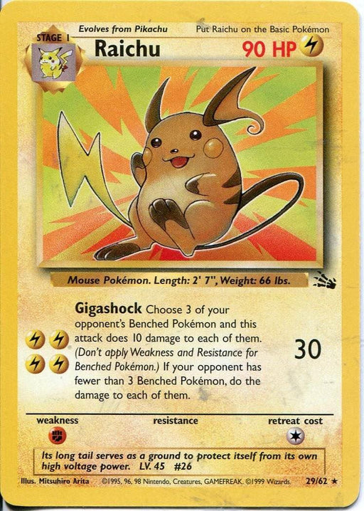 Raichu 29/62 Unlimited [Vintage: Fossil] Pokemon Single Pokémon