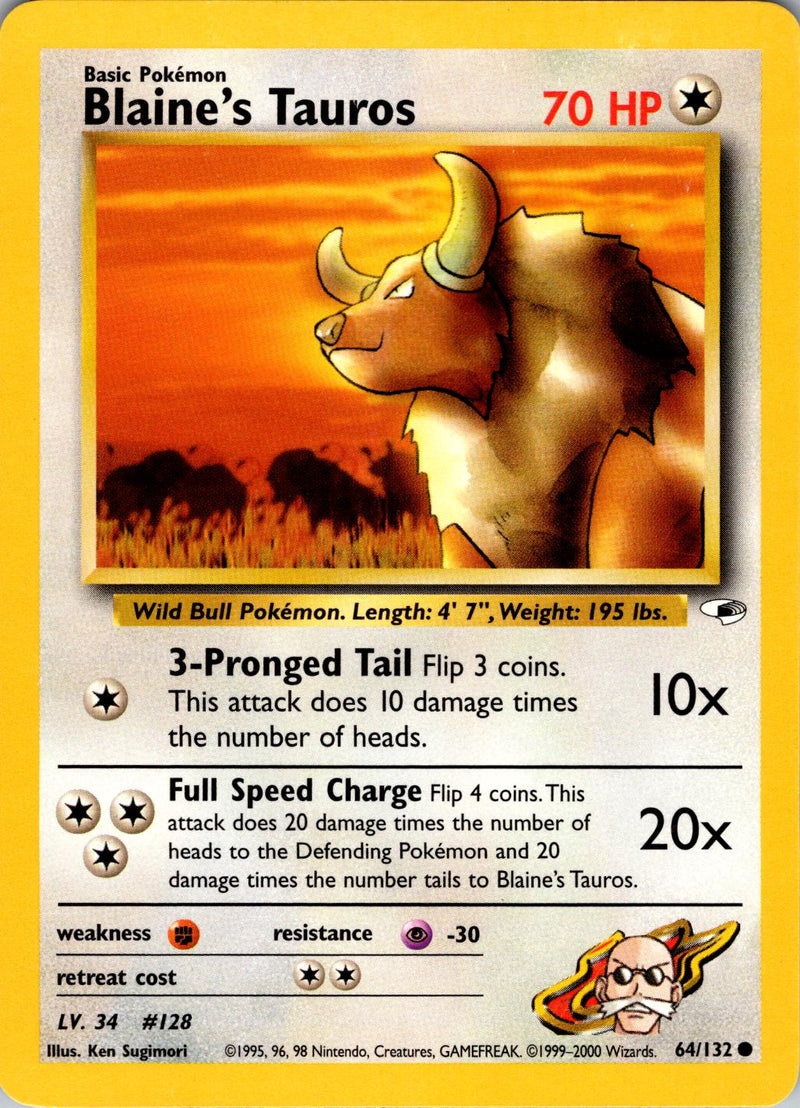 Blaine's Tauros (64/132) Unlimited [Vintage: Gym Heroes] Pokemon Single Pokémon
