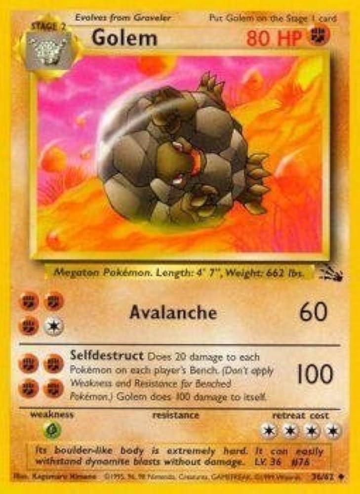 Golem (36/62) Unlimited [Vintage: Fossil] Pokemon Single Pokémon