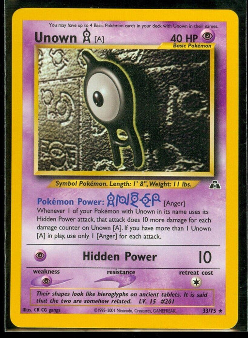 Unown [A] 33/75 Unlimited [Vintage: Neo Discovery] Pokemon Single Pokémon