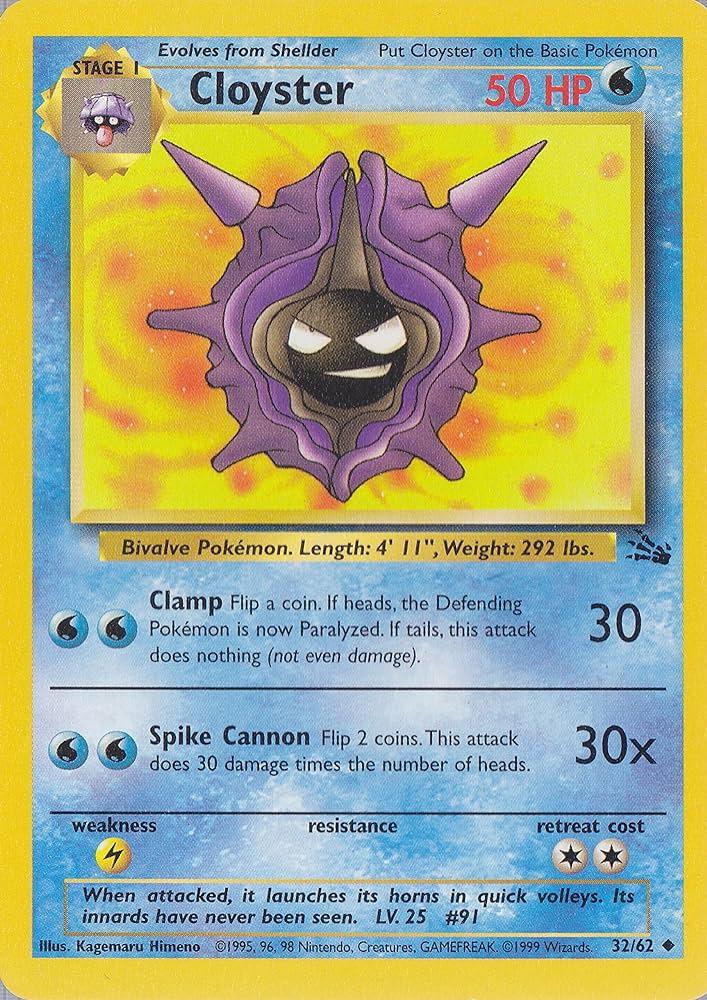 Cloyster (32/62) Unlimited [Vintage: Fossil] Pokemon Single Pokémon