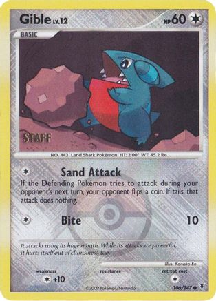 Gible 106/147 (Championship Promo) [Staff] () Reverse Holofoil [Promos: League & Championship Cards] Pokemon Single Pokémon