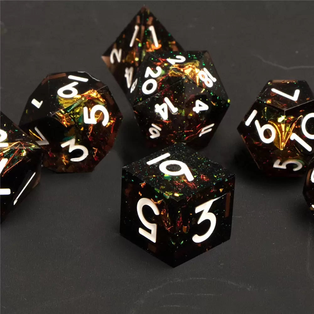 Seriously Good Dice: Sharp-Edged Resin 7 Die Set "Holofoil Black" Dice & Counters Taps Imports   